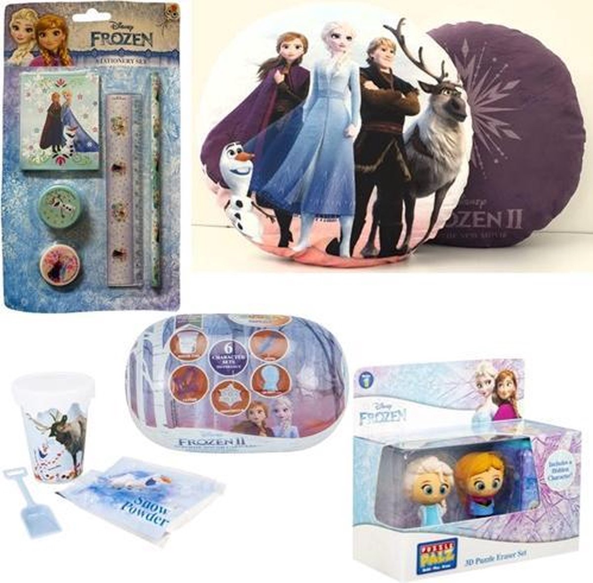 Disney Frozen Cadeau Set 5 | Disney | Frozen | Elsa | Olaf | Anna | Speelgoed | Sinterklaas | Kerst | Potloden | Maak Je Eigen Glitter Sneeuw | 3D Gummen | Kussen | Klei Set